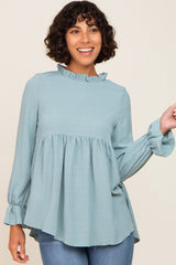 Mint Long Sleeve Ruffle Peplum Maternity Blouse