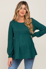 Forest Green Knit Ribbed Babydoll Maternity Top