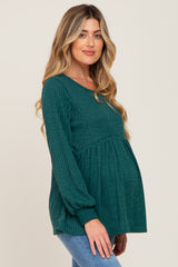 Forest Green Knit Ribbed Babydoll Maternity Top