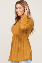 Yellow Knit Ribbed Babydoll Top