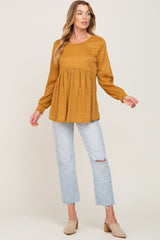 Yellow Knit Ribbed Babydoll Top