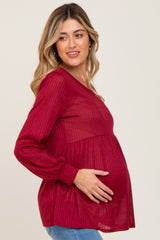 Burgundy Knit Ribbed Babydoll Maternity Top