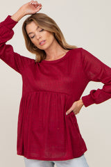 Burgundy Knit Ribbed Babydoll Top