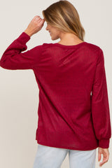 Burgundy Knit Ribbed Babydoll Top