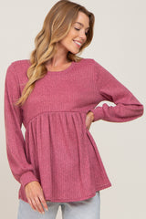 Mauve Knit Ribbed Babydoll Top