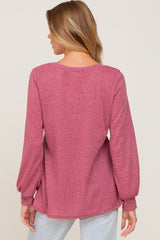 Mauve Knit Ribbed Babydoll Top