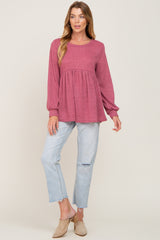 Mauve Knit Ribbed Babydoll Top