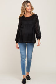 Black Knit Ribbed Babydoll Maternity Top