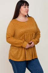 Yellow Knit Ribbed Babydoll Plus Top