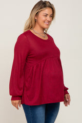 Burgundy Knit Ribbed Babydoll Maternity Plus Top