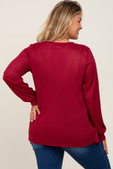 Burgundy Knit Ribbed Babydoll Maternity Plus Top