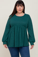 Forest Green Knit Ribbed Babydoll Maternity Plus Top