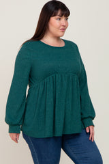 Forest Green Knit Ribbed Babydoll Plus Top