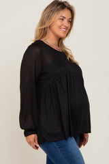 Black Knit Ribbed Babydoll Maternity Plus Top