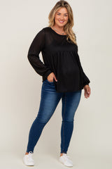 Black Knit Ribbed Babydoll Maternity Plus Top