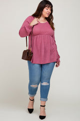 Mauve Knit Ribbed Babydoll Plus Top