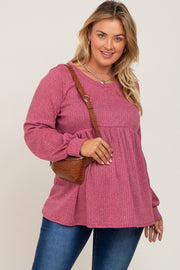 Mauve Knit Ribbed Babydoll Maternity Plus Top