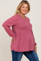 Mauve Knit Ribbed Babydoll Maternity Plus Top