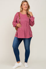 Mauve Knit Ribbed Babydoll Maternity Plus Top