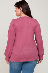 Mauve Knit Ribbed Babydoll Plus Top