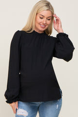 Black Ruffle Neck Maternity Long Sleeve Blouse