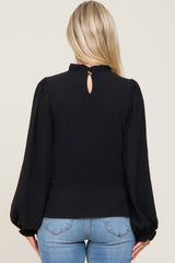 Black Ruffle Neck Maternity Long Sleeve Blouse