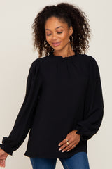 Black Ruffle Neck Maternity Long Sleeve Blouse