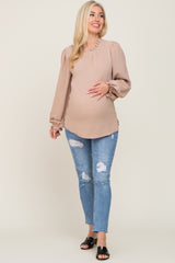 Mocha Ruffle Neck Maternity Long Sleeve Blouse