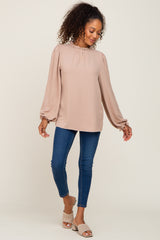 Mocha Ruffle Neck Long Sleeve Blouse