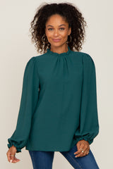 Forest Green Ruffle Neck Long Sleeve Blouse