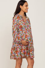 Rust Floral Tiered Maternity Dress