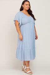 Light Blue Smocked Ruffle Plus Dress