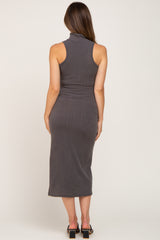 Charcoal Knit Mock Neck Maternity Midi Dress