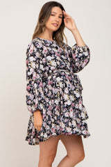 Black Floral Maternity Mini Dress