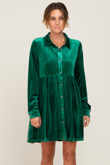 Emerald Green Velvet Button Down Maternity Mini Dress