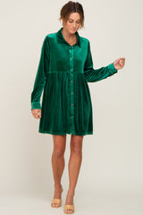 Emerald Green Velvet Button Down Mini Dress