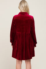 Burgundy Velvet Button Down Maternity Mini Dress