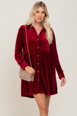 Burgundy Velvet Button Down Maternity Mini Dress