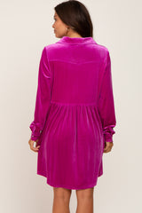 Magenta Velvet Button Down Maternity Mini Dress