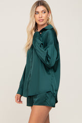 Forest Green Button Up and Short Satin Set