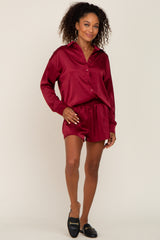 Burgundy Button Up and Short Satin Set