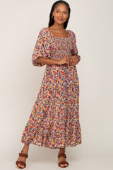 Multi-Colored Floral Lace-Up Back Maxi Dress