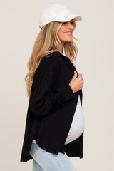 Black Oversized Button Down Maternity Blouse