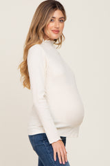 Cream Ribbed Long Sleeve Mock Neck Maternity Top