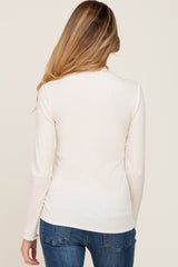 Cream Ribbed Long Sleeve Mock Neck Maternity Top