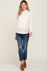 Cream Ribbed Long Sleeve Mock Neck Maternity Top