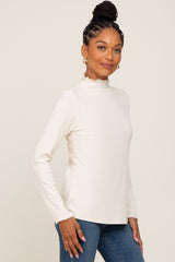 Cream Ribbed Long Sleeve Mock Neck Top