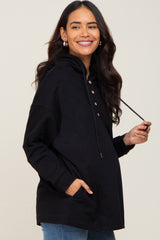 Black Button Front Hooded Maternity Top