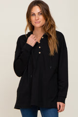 Black Button Front Hooded Maternity Top