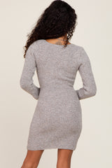 Heather Grey Knit Knotted Front Sweater Dress